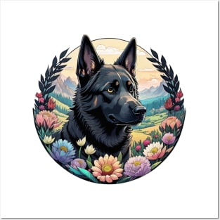 Black German Shepherd Landscape Posters and Art